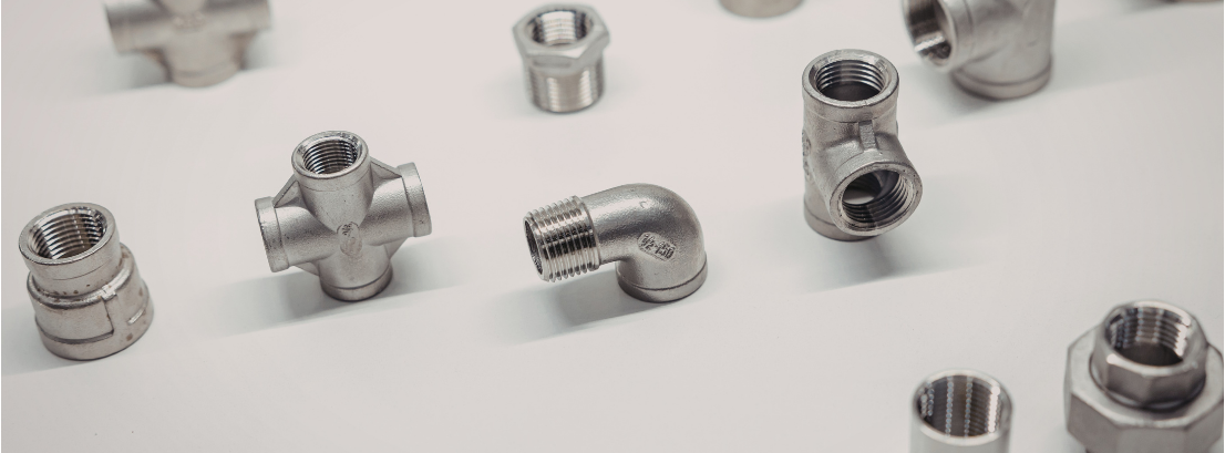 Stainless steel pipe fittings including elbows, tees, couplings and adapters
